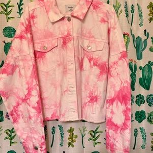 Plus Pink Tie Dye Cropped Jean Jacket